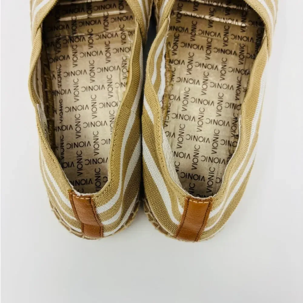 Vionic Valeri Stripe Canvas Espadrille Slip On Flats 8.5 Comfort Orthotic